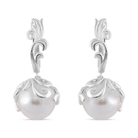 White Shell Pearl Earrings in Silvertone and Stainless Steel