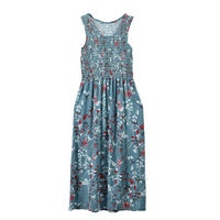 Mint Floral Smocked Sleeveless Double Knit Dress with Waist Tie - One Size Fits Most