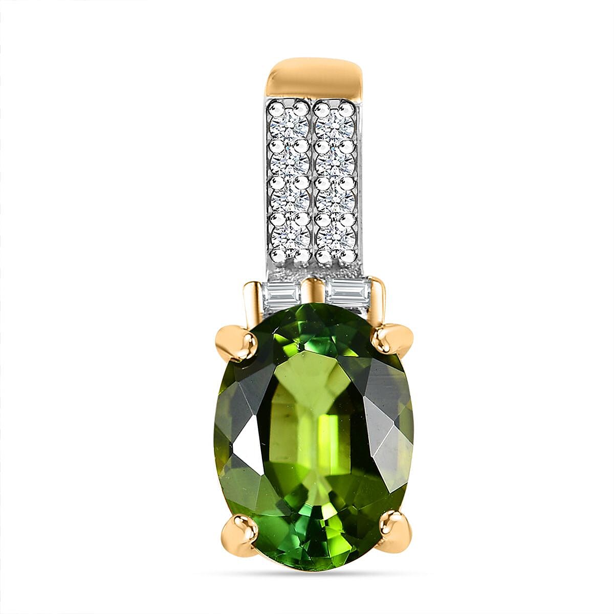 Luxoro 14K Green Gold AAA Natural Arikanga Tourmaline and I2 Diamond Pendant without Chain 1.30 ctw