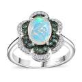 Premium Ethiopian Welo Opal and Multi Gemstone 1.60 ctw Flower Ring in Rhodium Over Sterling Silver (Size 10.0) - Sticky add to cart bar