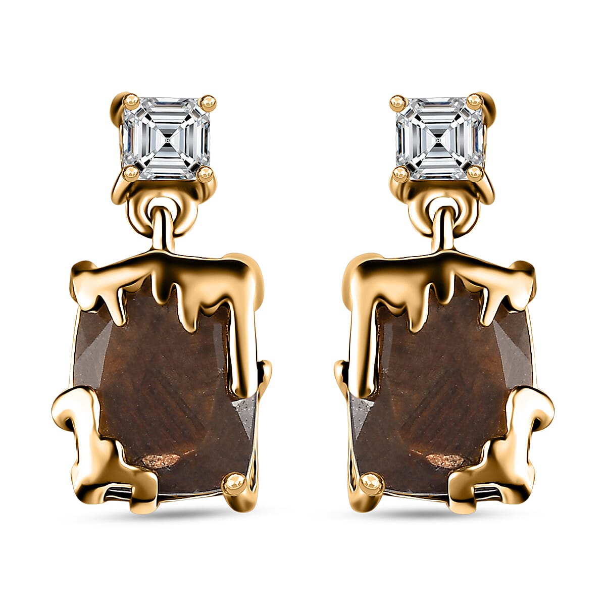 Zawadi Chocolate Sapphire and White Topaz Molten Moments Earrings in 18K Vermeil Yellow Gold Over Sterling Silver 6.35 ctw
