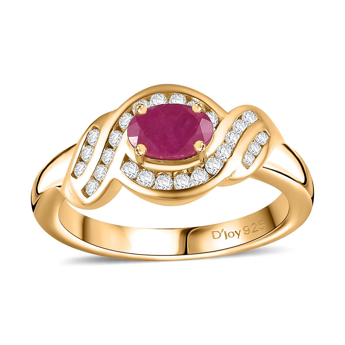 Montepuez Ruby, White Zircon Ring in 18K Vermeil YG Over Sterling Silver (Size 10.0) 0.90 ctw