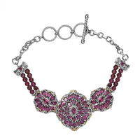 D'Joy Orissa Rhodolite Garnet Mums Flower Bracelet in 18K Vermeil YG and Rhodium Over Sterling Silver (6.50-8.0In) 19.75 ctw