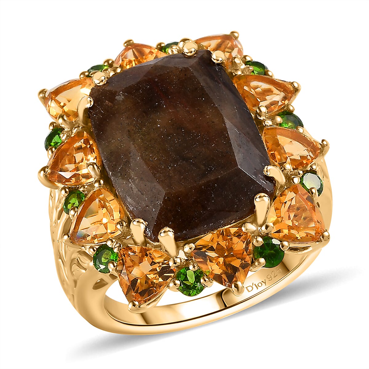 Epic Deal Zawadi Golden Sapphire, Multi Gemstone Ring in 18K Vermeil YG Over Sterling Silver (Size 10.0) 23.90 ctw