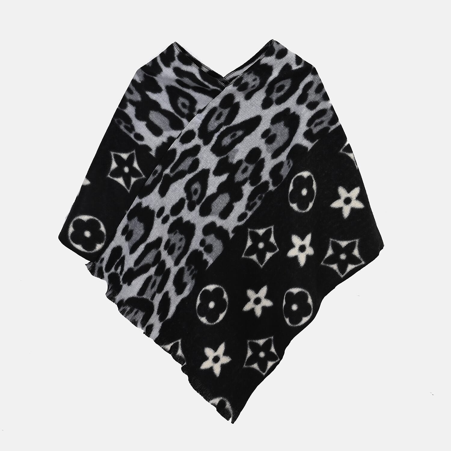 Black and Gray Leopard Print Shawl (29.52")