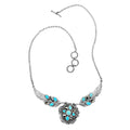 D'Joy Artisan Crafted Sleeping Beauty Turquoise and White Buffalo Feather Necklace 18-20 Inches in Sterling Silver 8.15 ctw - Sticky add to cart bar