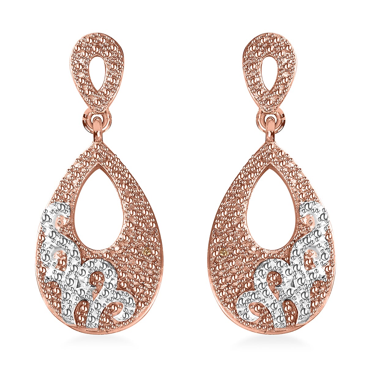 Karis Natural Champagne Diamond Accent Oval Dangling Earrings in 18K Rose Gold Plated
