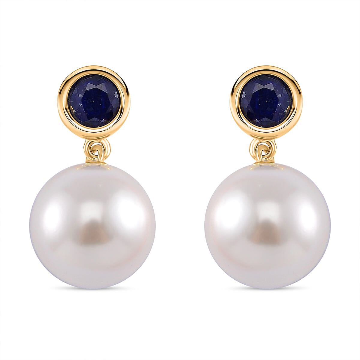 White Shell Pearl and Masoala Sapphire (D) 1.75 ctw Earrings in 14K YG Over Sterling Silver