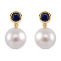 White Shell Pearl and Masoala Sapphire (D) 1.75 ctw Earrings in 14K YG Over Sterling Silver - Sticky add to cart bar