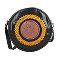 "100% Genuine leather weaving round croosbody bag SIZE: 7(L)x2.4(W)x7(H)Inches  COLOR: Black" - Sticky add to cart bar