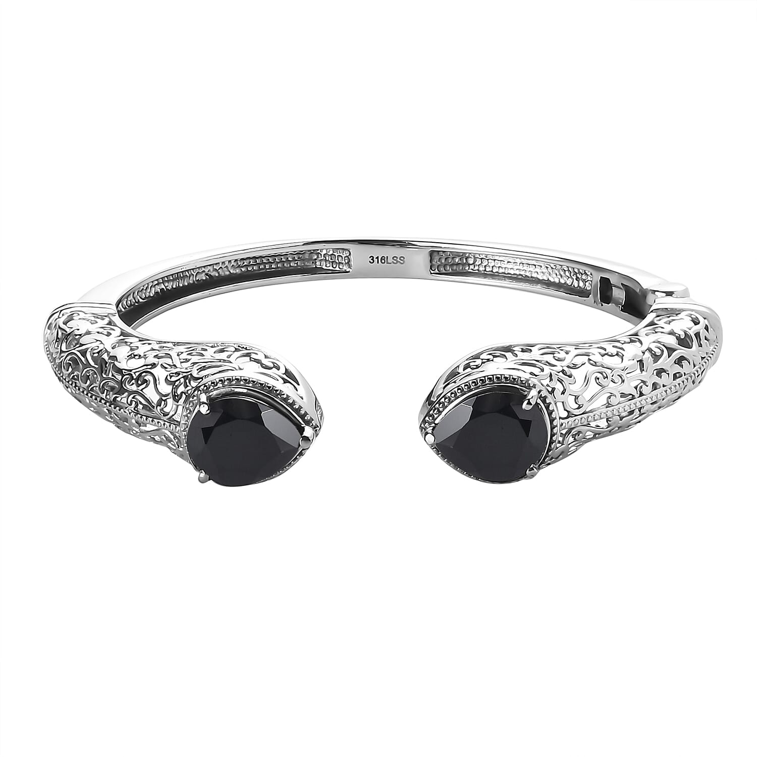 Thai Black Spinel 11.10 ctw Cuff Bracelet in Stainless Steel (6.50 In)