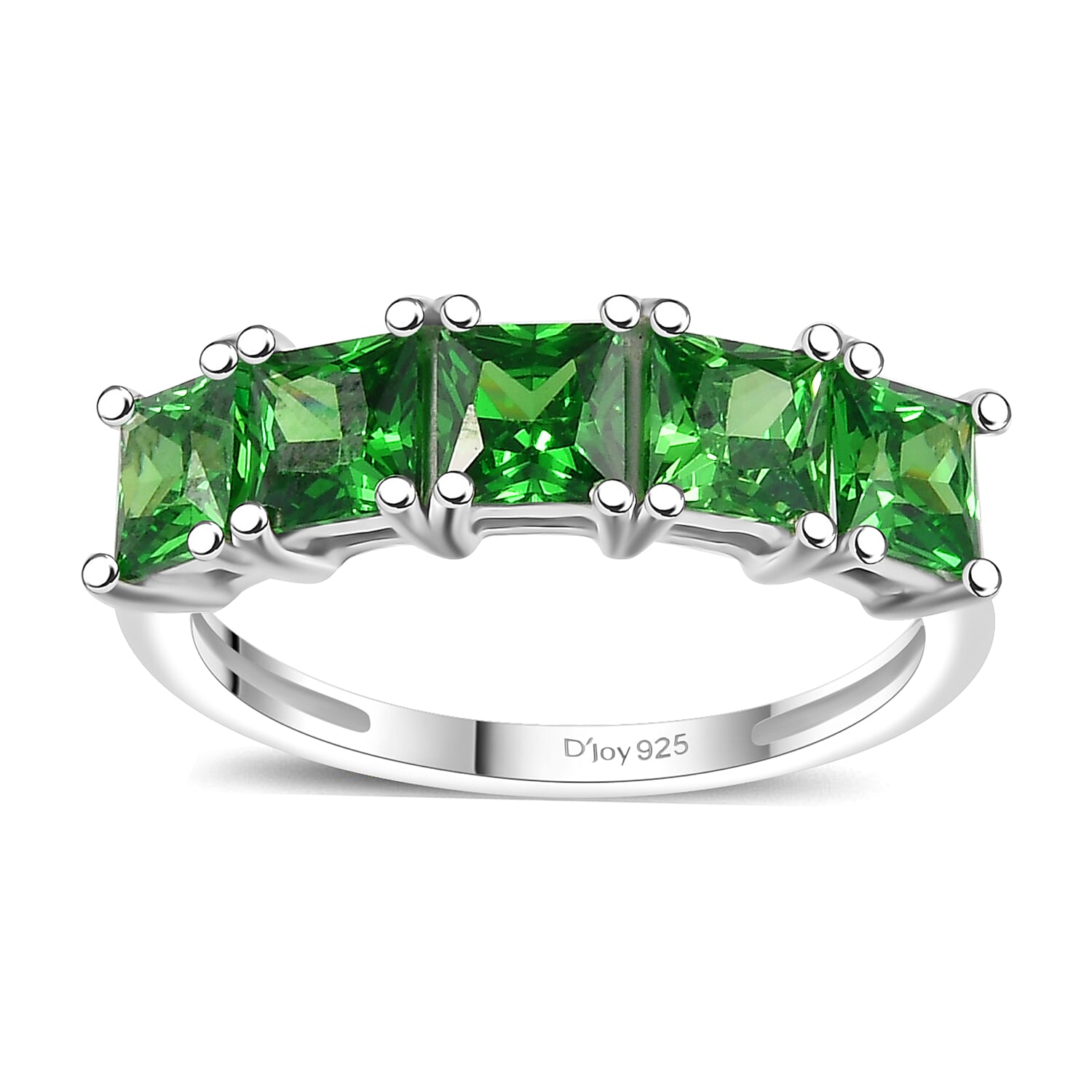 Simulated Green Diamond 5 Stone Ring in Sterling Silver (Size 10.0) 2.65 ctw