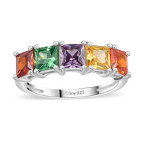 Simulated Green Diamond 5 Stone Ring in Sterling Silver (Size 10.0) 2.65 ctw