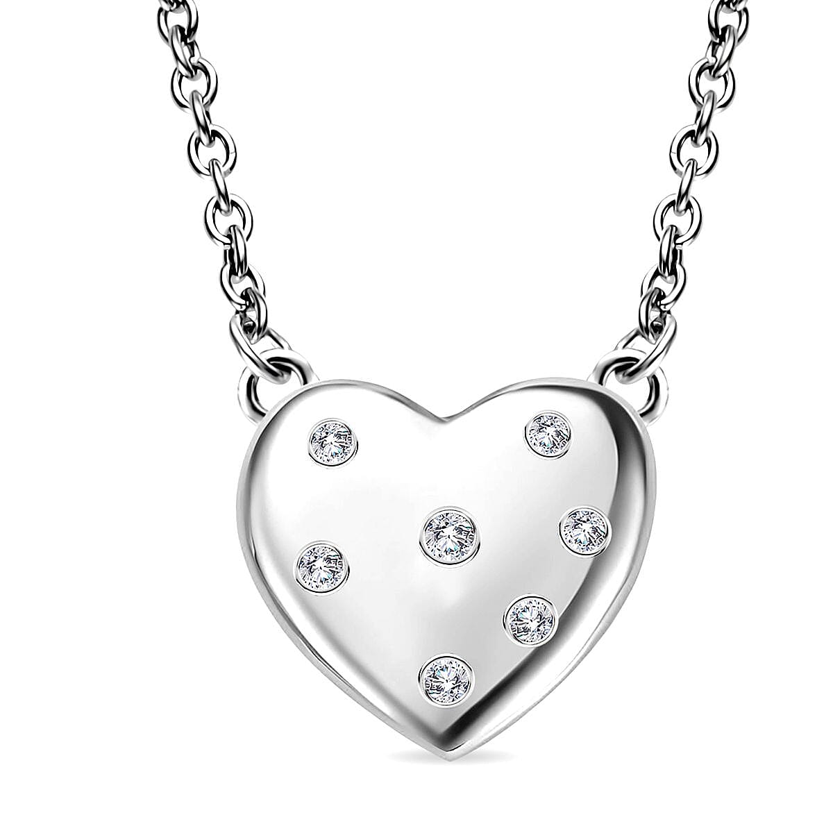 D'Joy Simulated Diamond Heart Necklace in Stainless Steel 18 Inches