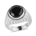 Thai Black Spinel Solitaire Ring in Stainless Steel (Size 10.0) 4.50 ctw - Sticky add to cart bar