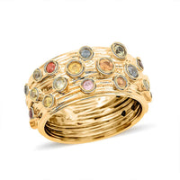 Clarte Sea Star Collection Multi Sapphire, Moissanite Ring in Vermeil YG Over Sterling Silver (Size 10.0) 0.80 ctw