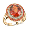 Certified & Appraised Luxoro 10K Yellow Gold AAA Tanzanian Sunlit Garnet, Padparadscha Sapphire, Diamond (I2) (0.19 cts) Ring (Size 10.0) (5.10 g) 6.25 ctw - Sticky add to cart bar