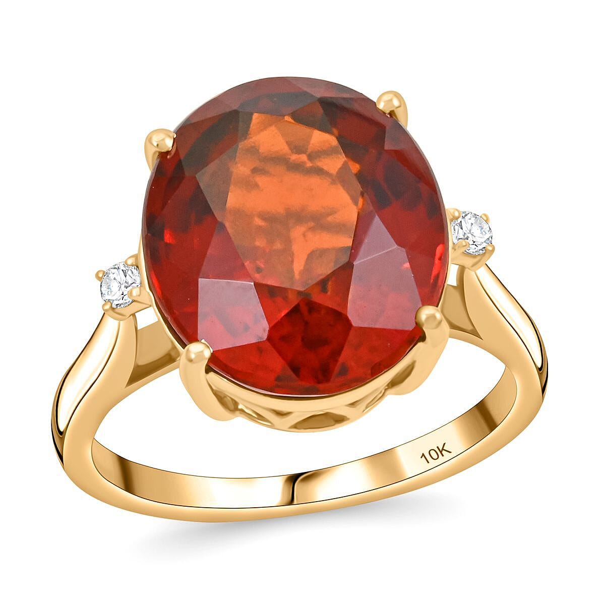 Ankurs Treasure Chest Certified & Appraised Luxoro 10K Yellow Gold AAA Tanzanian Sunlit Garnet, Diamond (I2) Ring (Size 7.0) 9.15 ctw