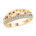 Clarte Sul Mare Collection Multi Sapphire and Moissanite Ring in Vermeil YG Over Sterling Silver (Size 10.0) 0.80 ctw - Sticky add to cart bar