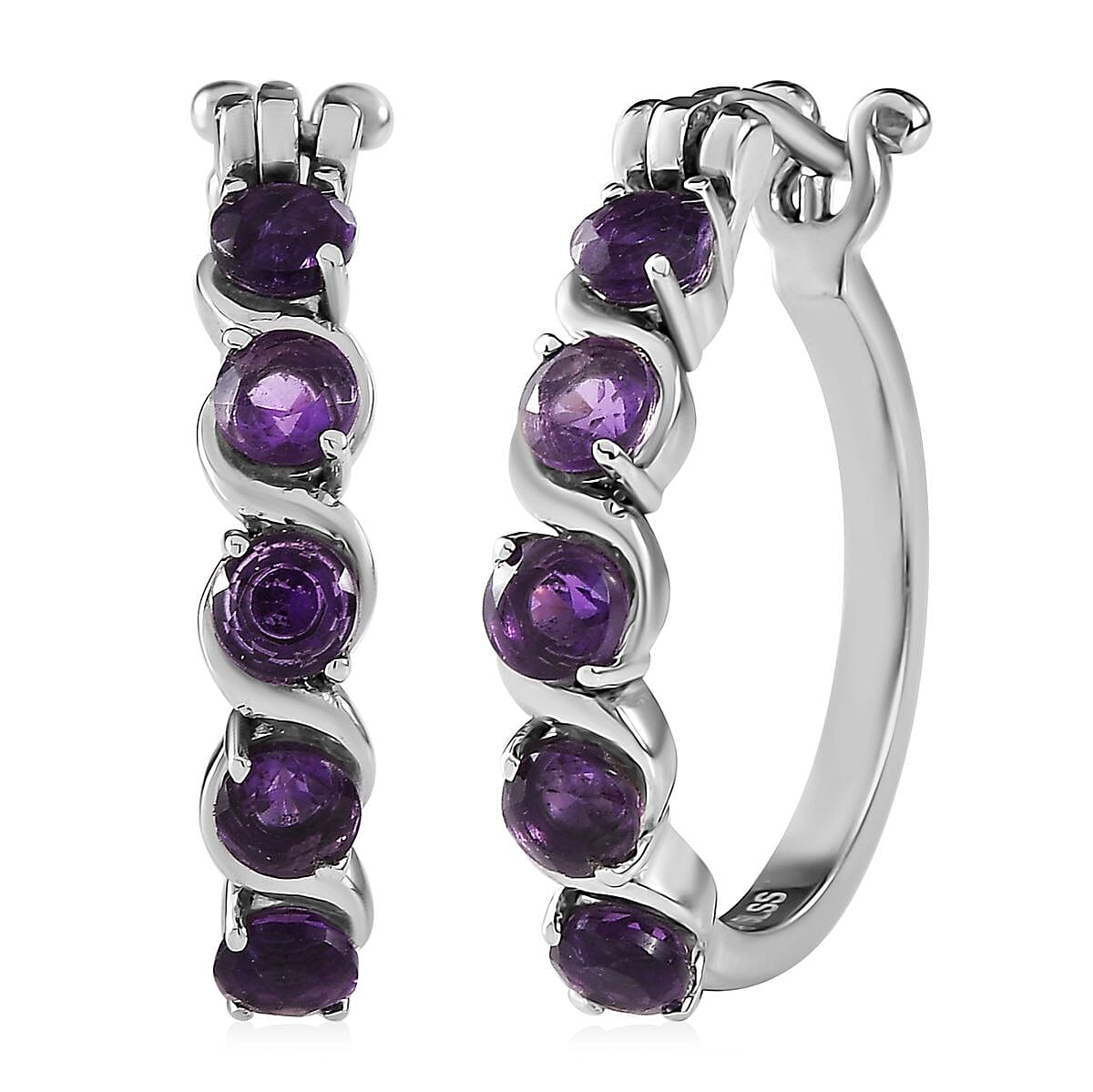 African Amethyst Hoop Earrings in Stainless Steel 2.10 ctw