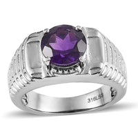 African Amethyst Men's Ring in Stainless Steel (Size 10.0) 2.50 ctw