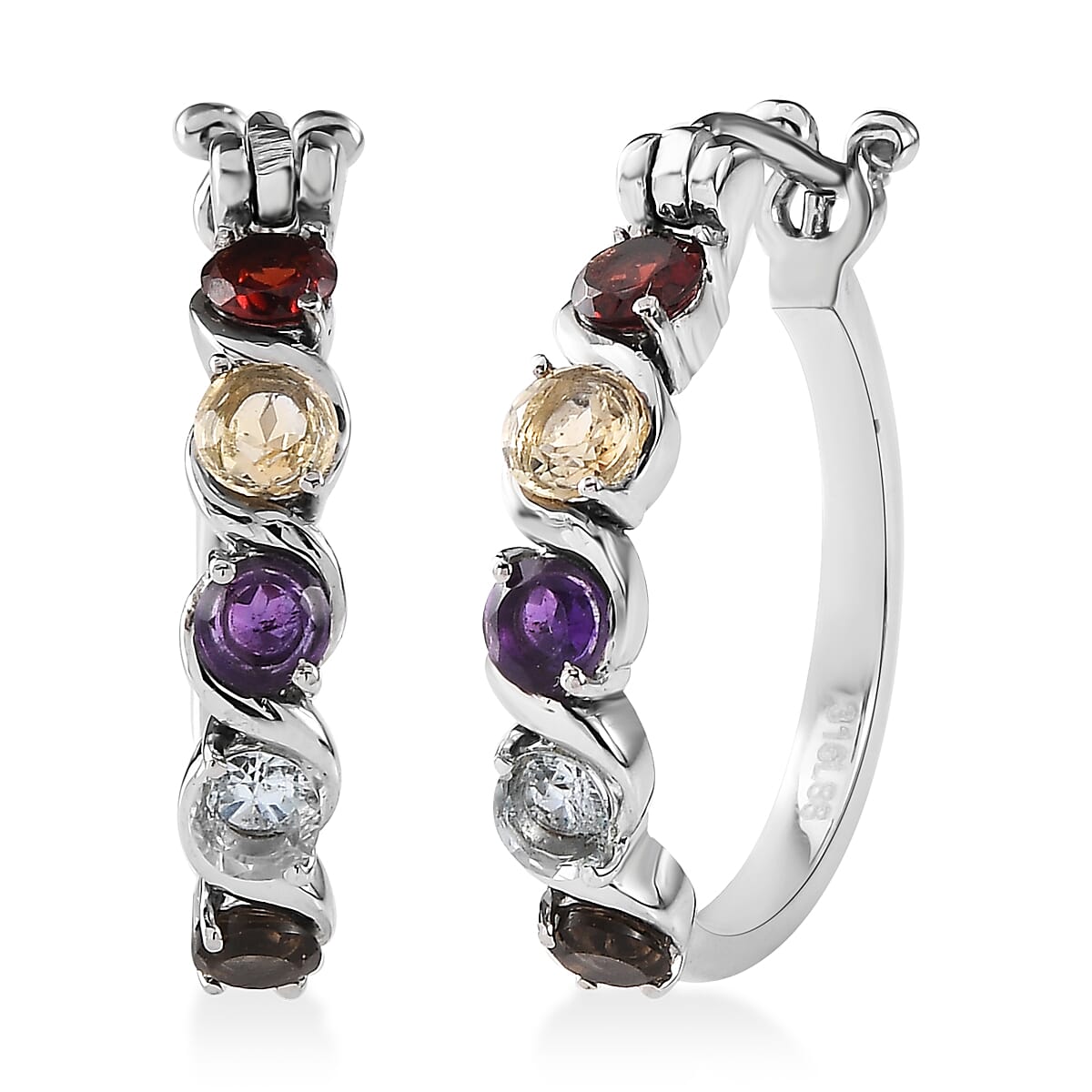 African Amethyst Hoop Earrings in Stainless Steel 2.10 ctw