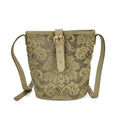 Italy Retro Noble Collection Green Color Floral Embossed Genuine Leather Tote Bag (9.84"x4.92"x9.44") With Handle Drop and Shoulder Strap - Sticky add to cart bar