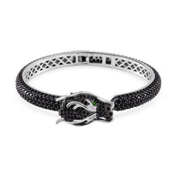 Thai Black Spinel and Chrome Diopside Dragon Cuff Bracelet in Rhodium Over and Sterling Silver (7.25 In) 17.80 ctw