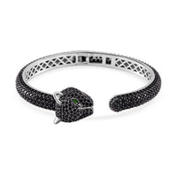 Thai Black Spinel and Chrome Diopside Dragon Cuff Bracelet in Rhodium Over and Sterling Silver (7.25 In) 17.80 ctw