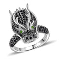 Thai Black Spinel and Chrome Diopside Dragon Head Ring in Rhodium Over and Sterling Silver (Size 10.0) 1.20 ctw - Sticky add to cart bar