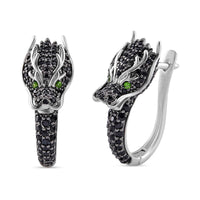 Thai Black Spinel and Chrome Diopside Dragon Fancy Earrings in Sterling Silver 1.30 ctw