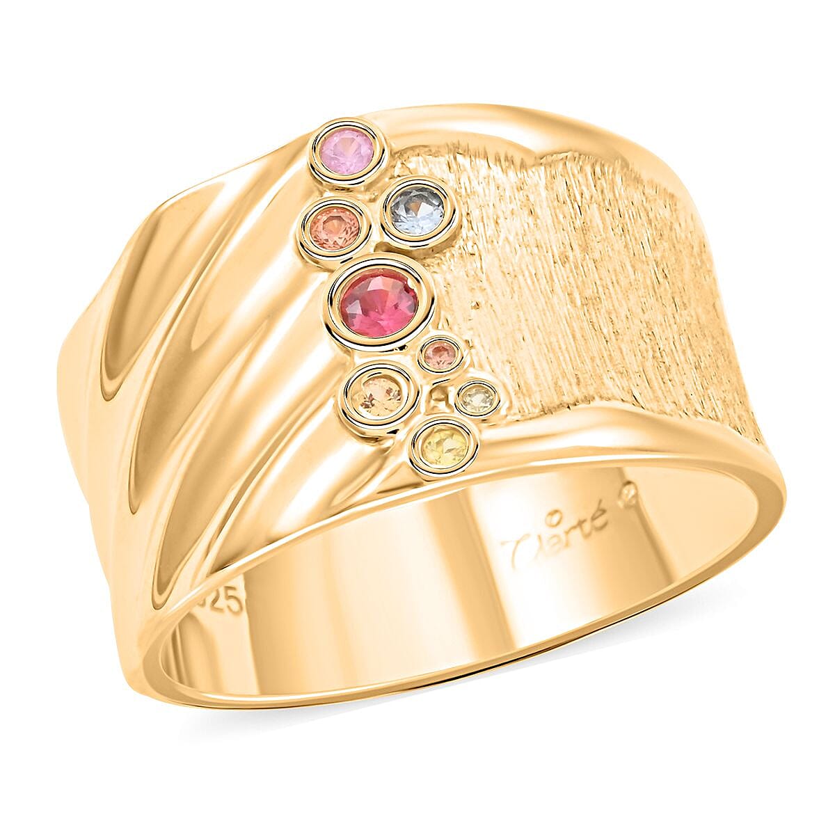 Clarte Kalidoscope Collection Multi Sapphire and Moissanite Ring in Vermeil Yellow Gold Over Sterling Silver 0.25 ctw