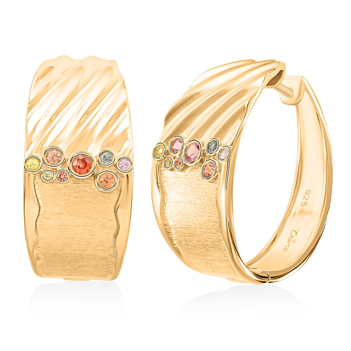 Clarte Kaleidoscope Collection Multi Sapphire Hoop Earrings in Vermeil Yellow Gold Over Sterling Silver 0.40 ctw