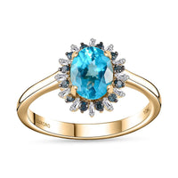 Luxoro 10K Yellow Gold Premium Madagascar Paraiba Apatite, Blue Diamond (IR), Diamond (G-H, I2) (0.20 cts) Ring (Size 10.0) 1.50 ctw
