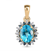 Luxoro 10K Yellow Gold Premium Betroka Blue Apatite, G-H I2 Blue and White Diamond Cloudburst Pendant without Chain 1.50 ctw