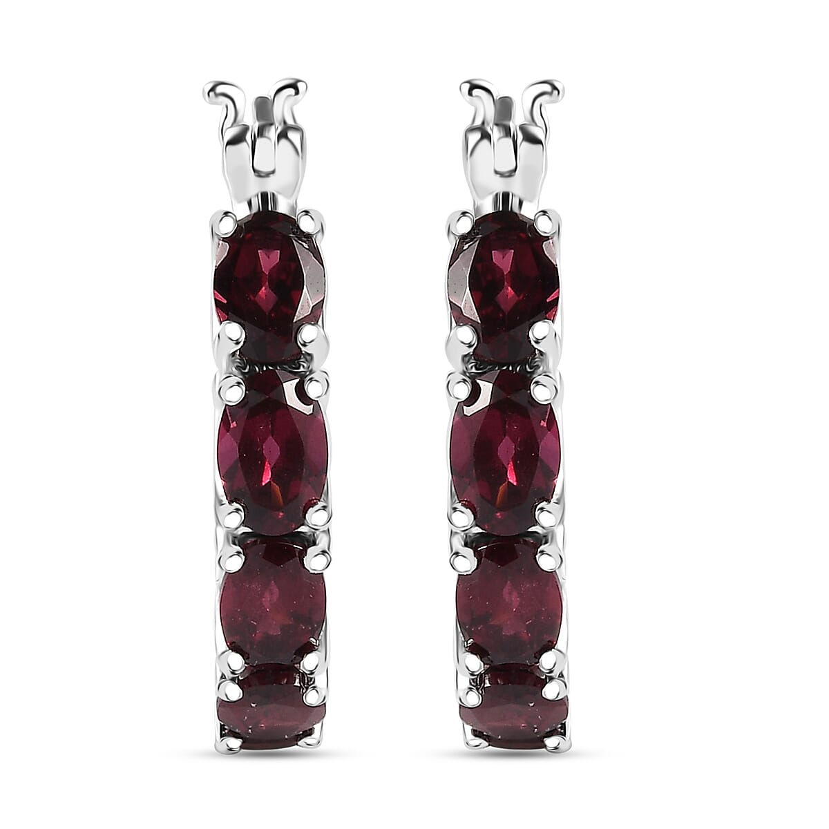 Orissa Rhodolite Garnet Floral Hoop Earrings in Rhodium Over Sterling Silver 5.50 ctw