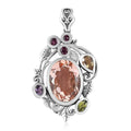 D'Joy Artisan Crafted Morganique Quartz (Triplet) and Multi Gemstone 10.60 ctw Leaf Pendant without Chain in Sterling Silver - Sticky add to cart bar