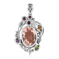 D'Joy Artisan Crafted Morganique Quartz (Triplet) and Multi Gemstone 10.60 ctw Leaf Pendant without Chain in Sterling Silver