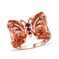Morganique Quartz and Orissa Rhodolite Garnet Butterfly Ring in 18K Vermeil Rose Gold Over Sterling Silver 8.90 ctw - Sticky add to cart bar
