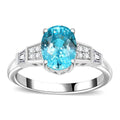 Cambodian Blue Zircon, White Zircon Ring in Rhodium Over Sterling Silver (Size 10.0) 3.40 ctw - Sticky add to cart bar