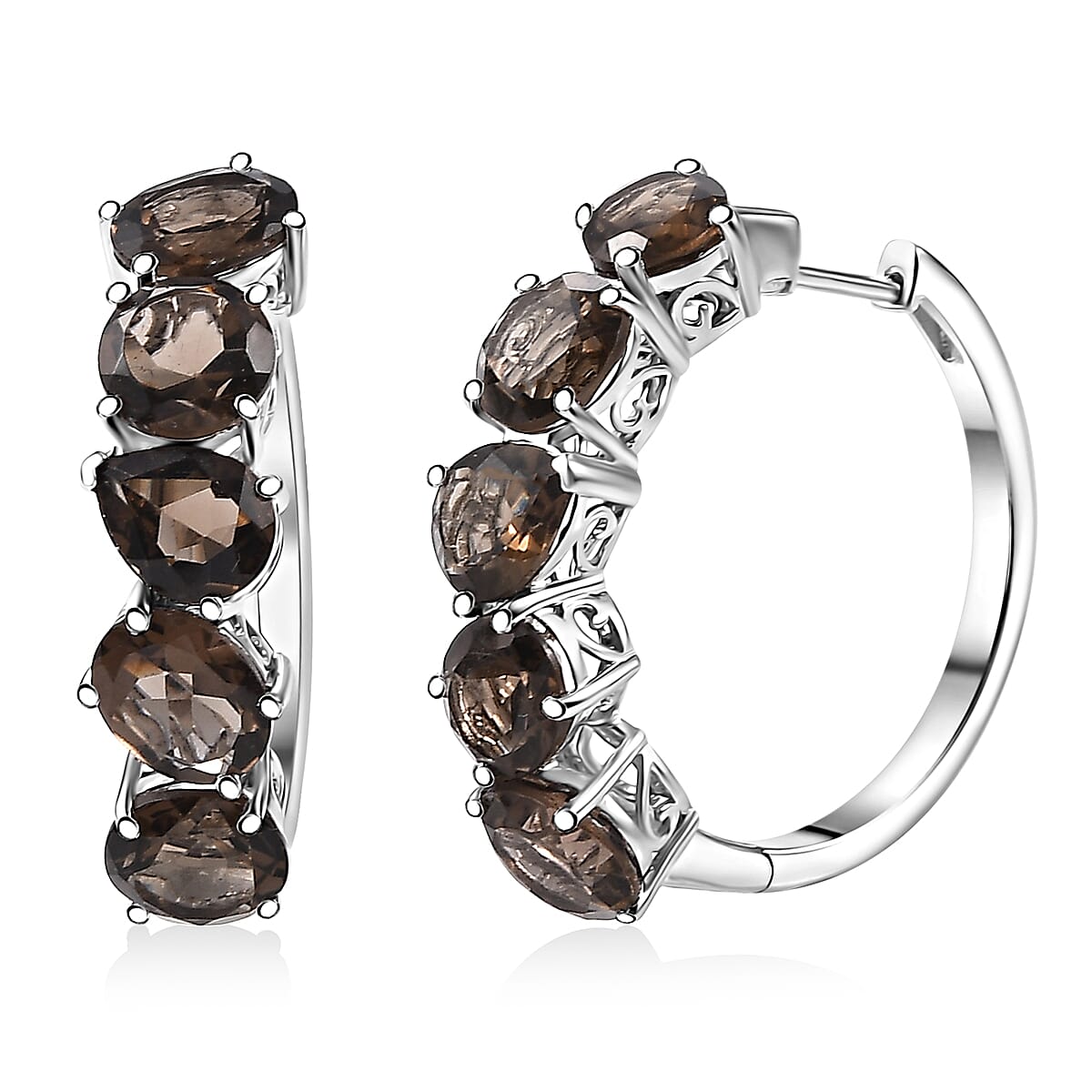 TLV Karis Brazilian Smoky Quartz Hoop Earrings in Platinum Bond 16.40 ctw