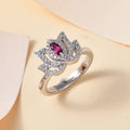 Orissa Rhodolite Garnet, White Zircon Rose Ring in Rhodium Over Sterling Silver (Size 5.0) 0.60 ctw - Sticky add to cart bar