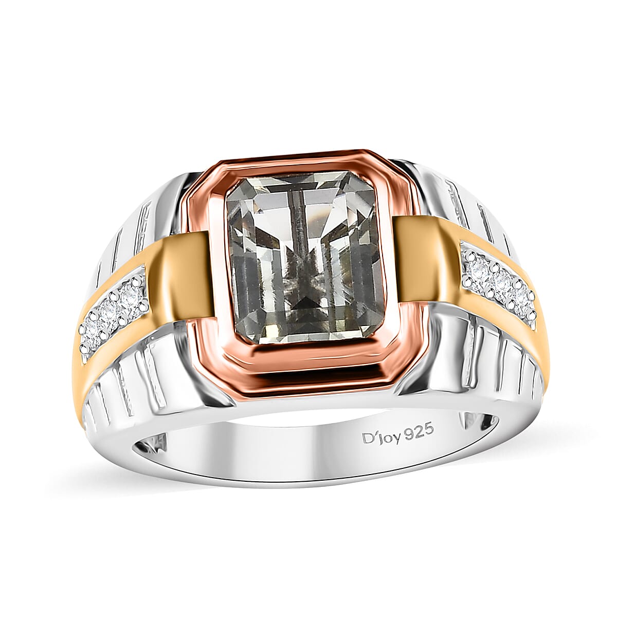 Montezuma Prasiolite, Moissanite Men's Ring in Sterling Silver (Size 10.0) 3.40 ctw
