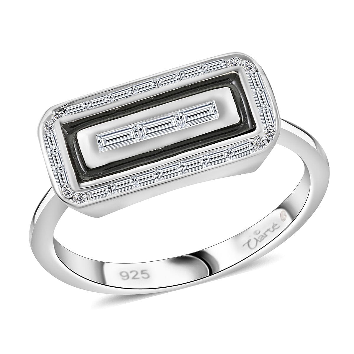 Clarte Black Tie Collection Moissanite and Black Enameled Ring in Platinum Over Sterling Silver 0.35 ctw