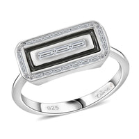 Clarte Black Tie Collection Moissanite and Black Enameled Ring in Platinum Over Sterling Silver 0.35 ctw