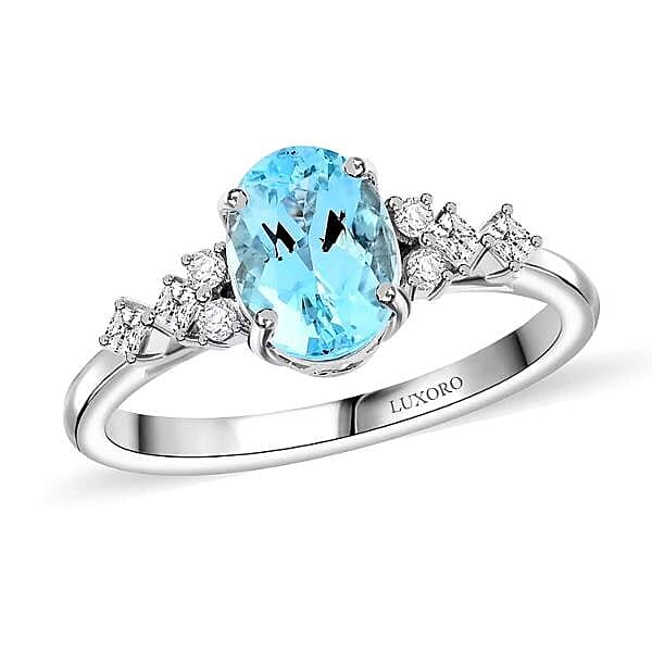One Time Only Certified & Appraised Luxoro 14K White Gold AAA Santa Maria Aquamarine, Diamond (G-H, I2) (0.17 cts) Ring (Size 10.0) (Del. in 10-12 Days) 1.50 ctw