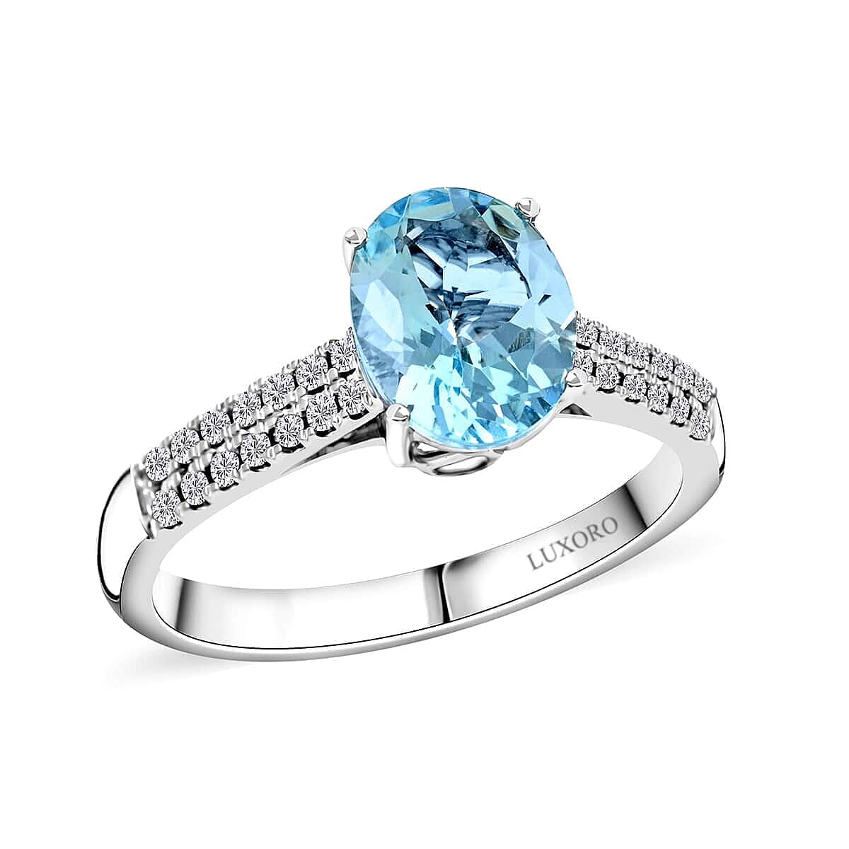 Certified & Appraised Luxoro 14K White Gold AAA Santa Maria Aquamarine, Diamond (G-H, I2) (0.22 cts) Ring (Size 10.0) 2.00 ctw