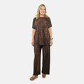 Brown Geometric Print Short-Sleeve Top (31.1"x29.9'') and Flowy Wide-Leg Pants (41.3'') - Sticky add to cart bar