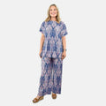 Brown Geometric Print Short-Sleeve Top (31.1"x29.9'') and Flowy Wide-Leg Pants (41.3'') - Sticky add to cart bar