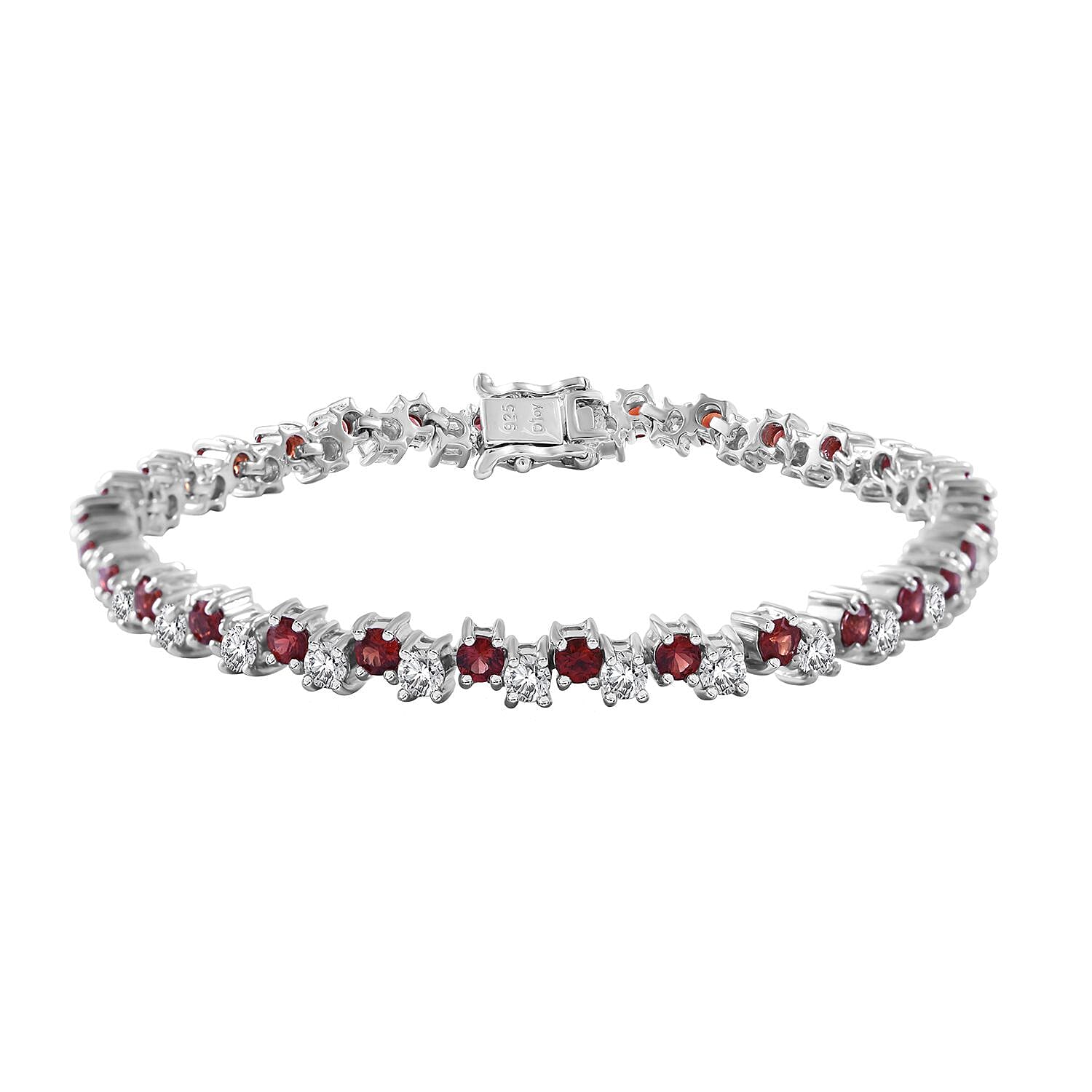 Premium Red Sapphire, Moissanite Art Deco Bracelet in Rhodium Over Sterling Silver (7.25 In) 8.50 ctw